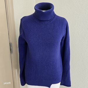 Vintage Dries Van Noten Royal Blue Turtleneck Sweater L Wool asymetrical hem
